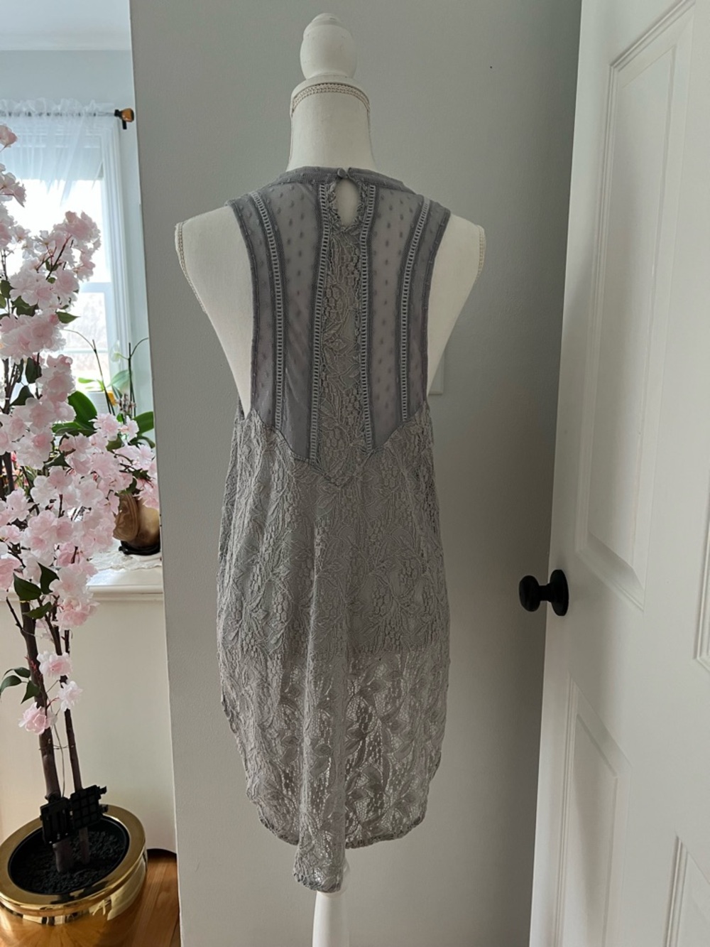 Free people grey lace sheer tunic -Swiss dot  back